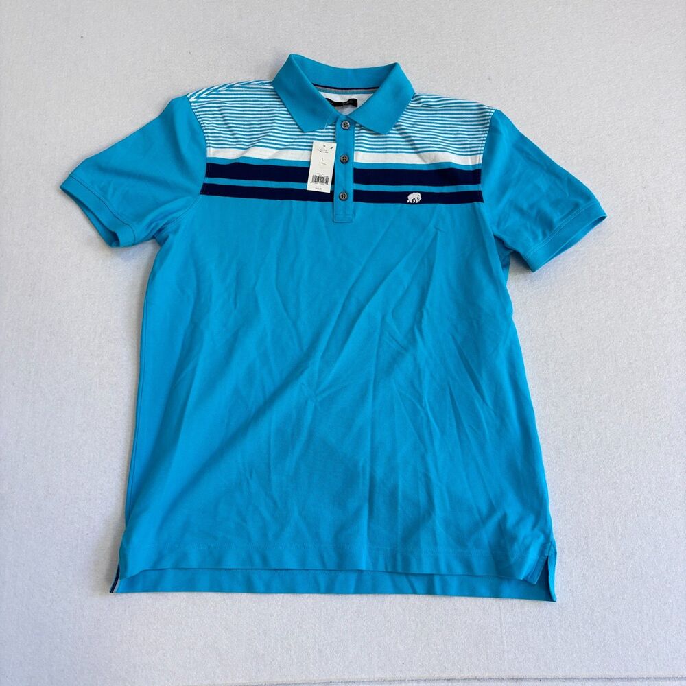 Banana Republic Polo Shirt Mens L Blue White Stripe Cotton Preppy Short Sleeve